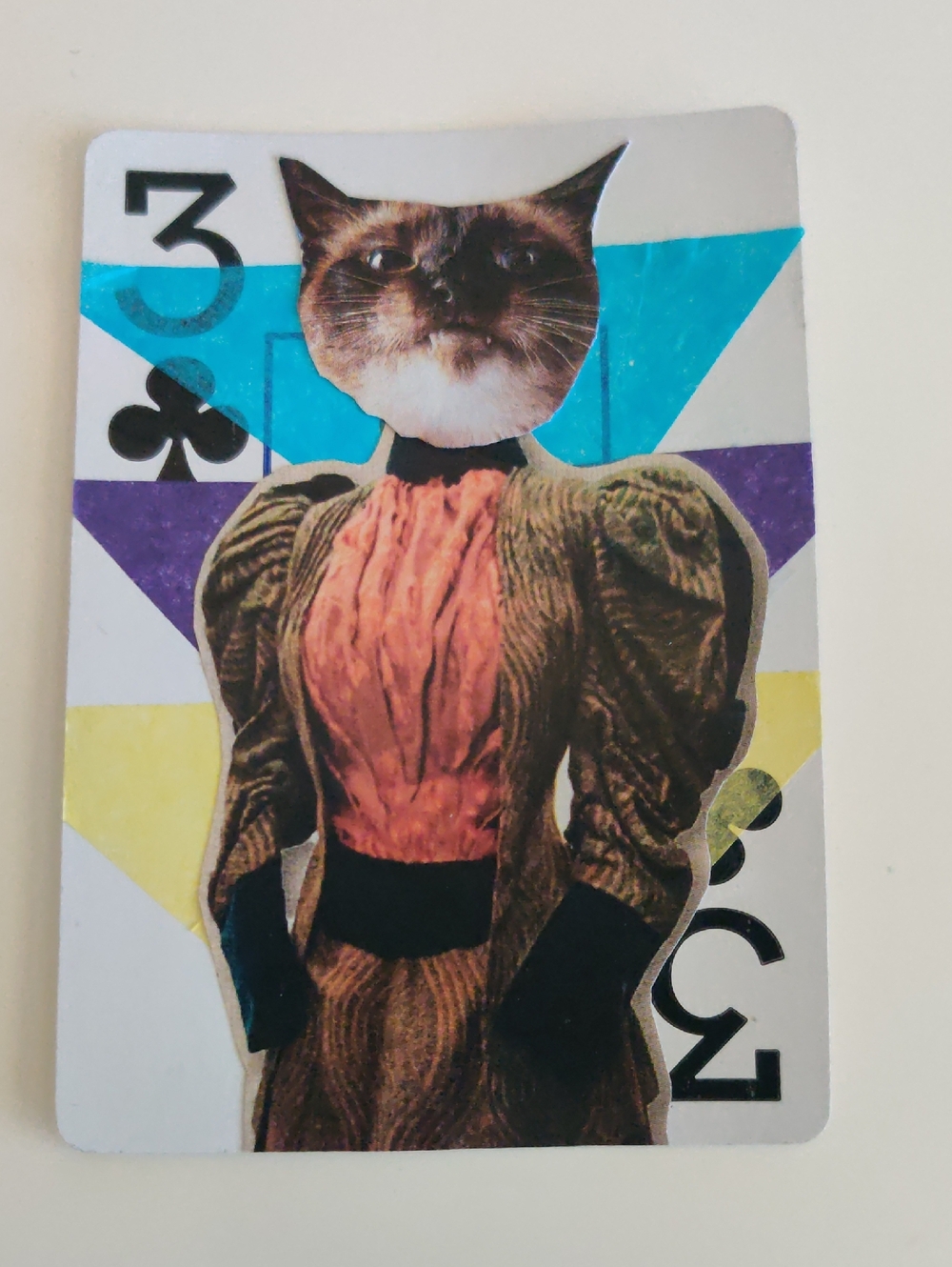 ACEO Eclectic Cat Portrait Mixed-Media Art Print - Multicolor